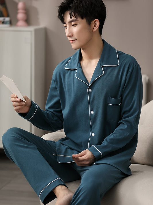 Cotton Solid Color Design Pajama for Men Lounge Sleepwear