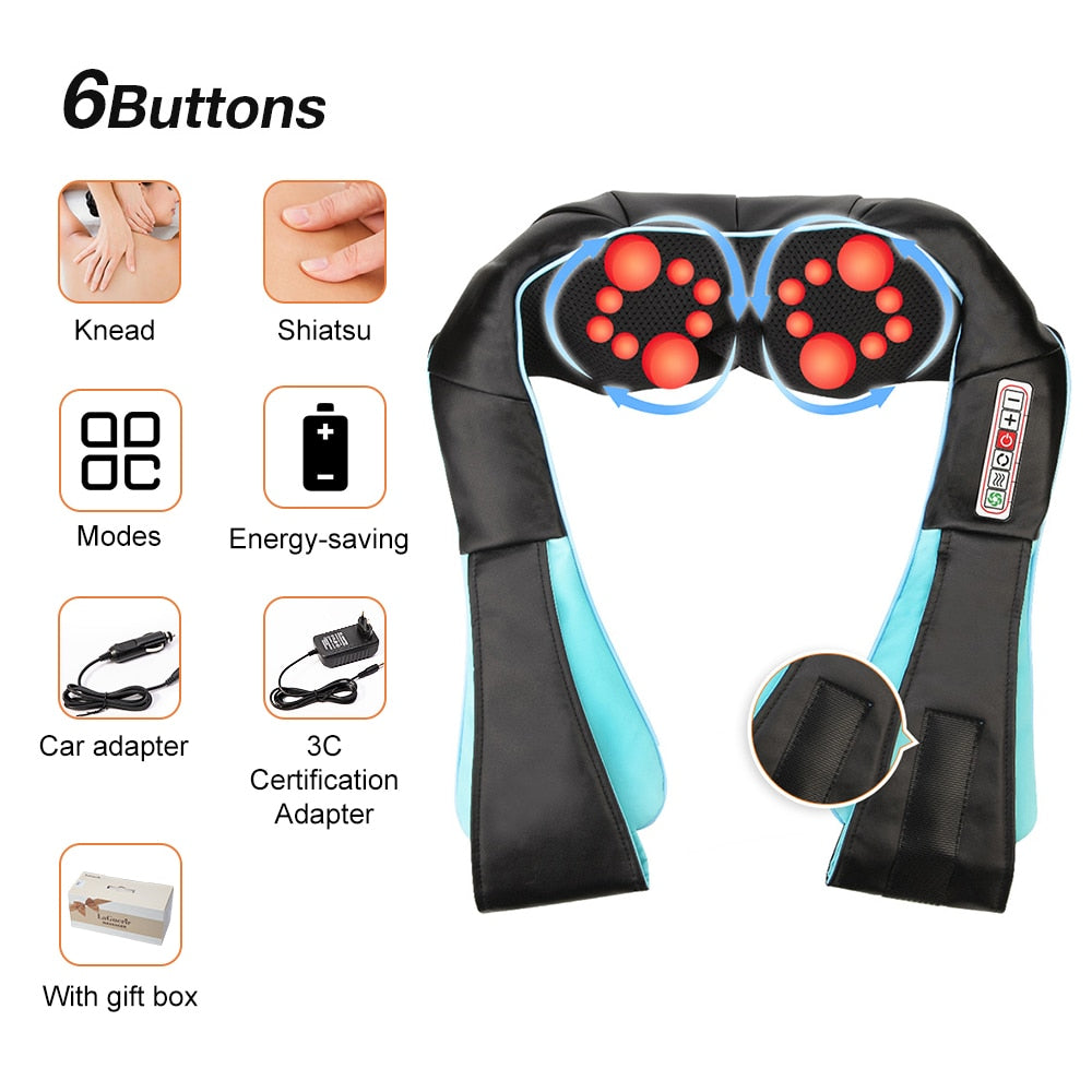 U Shape Electrical Shiatsu Back Neck Shoulder Body Massager, Infrared Heated 4D Kneading Car/Home