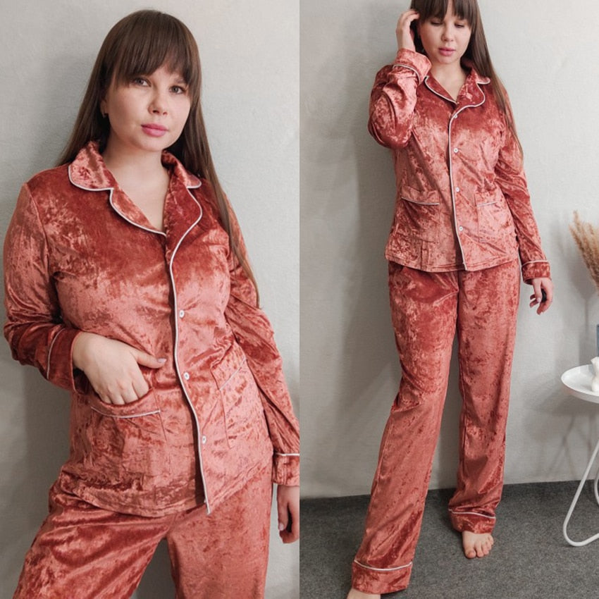 HECHAN Velvet Women Pajamas Long Sleeve