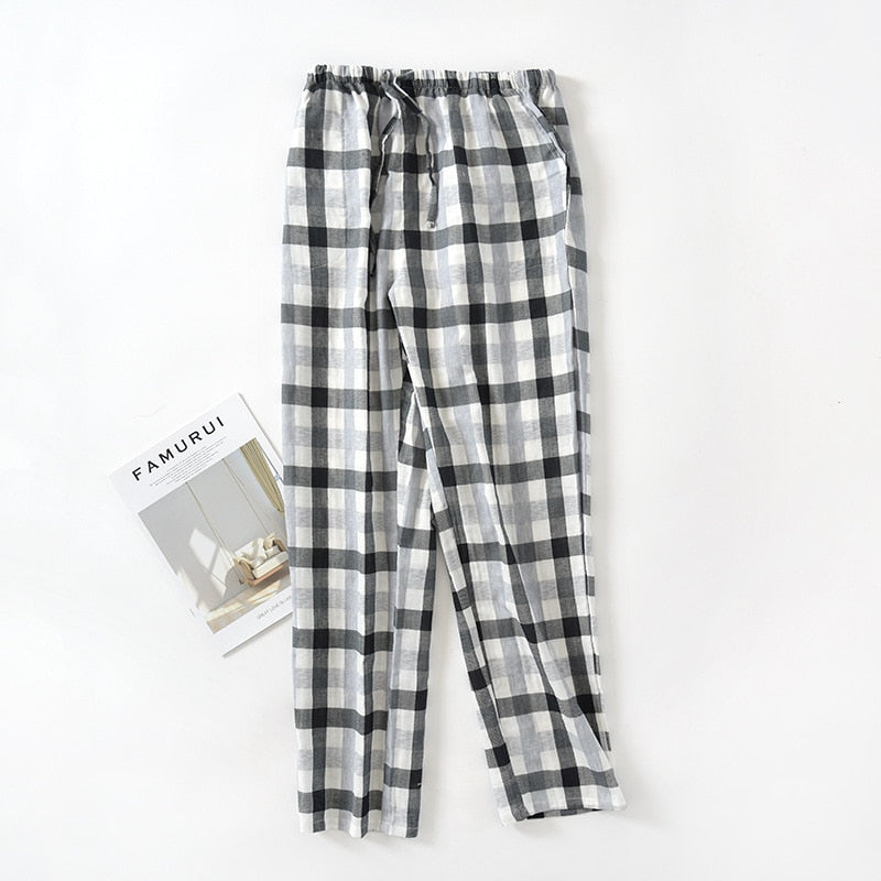 Cotton Gauze Plaid Knitted Sleep Pants