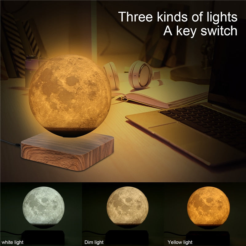 Magnetic Levitation LED Touch 3D Print Light Bedroom Moon Night Lamp