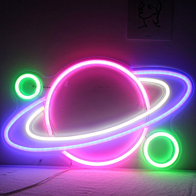 Planet Spaceship Astronaut Neon Sign/Light