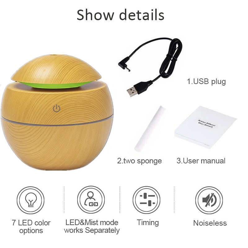 Wood Ultrasonic Humidifier Electric Air Aroma Diffuser