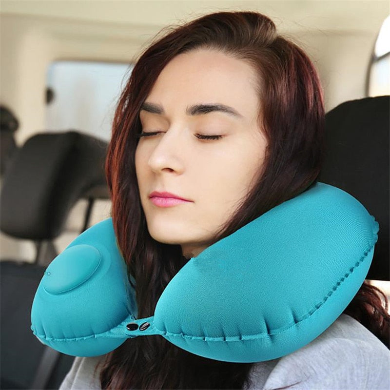 U-Shape Neck Cushion Travel Pillow Automatic Air Inflatable Airplane Car Pillows Ring Pillow Folding Press Type Bed Pillows 2#1