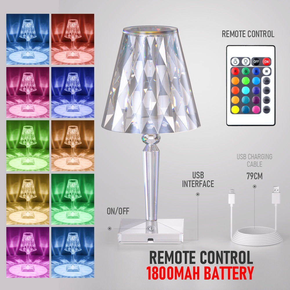 LED Diamond Crystal Projection Touch Control USB Night Light