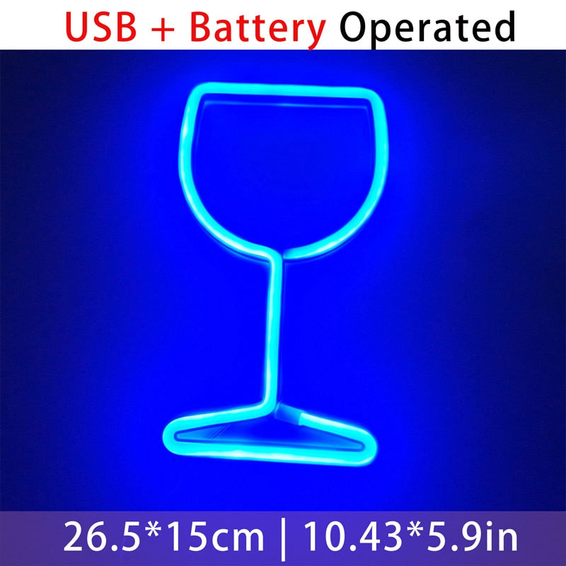 Neon Light Bar Sign, Party Neon Wine Glass Wall Light