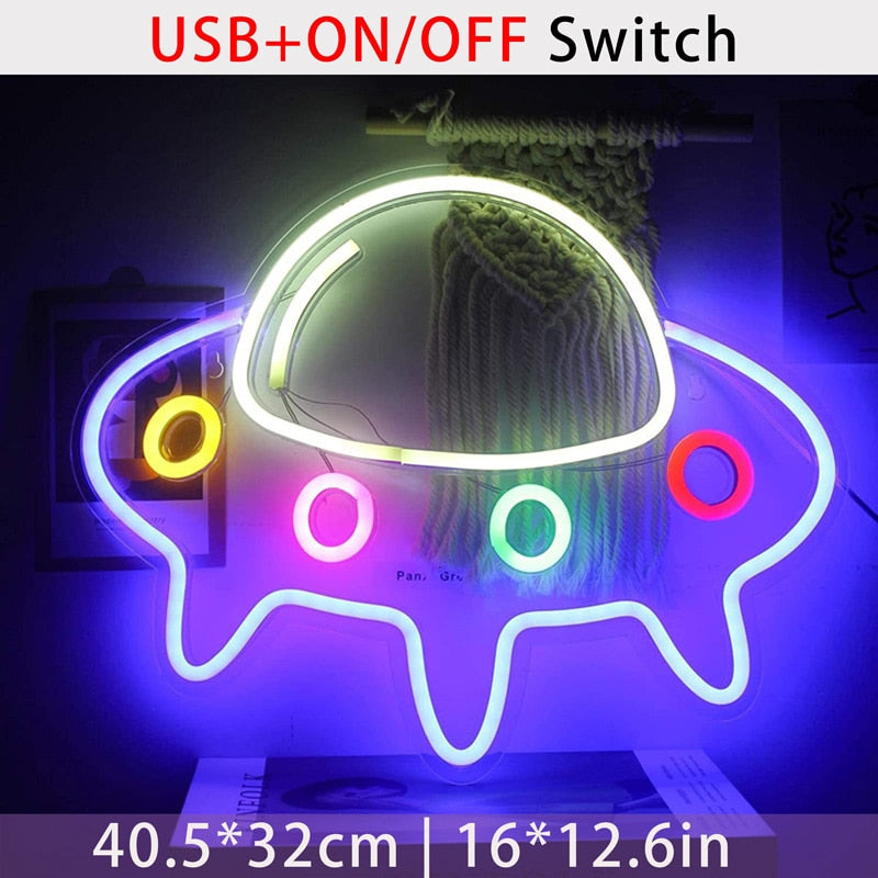 Planet Spaceship Astronaut Neon Sign/Light