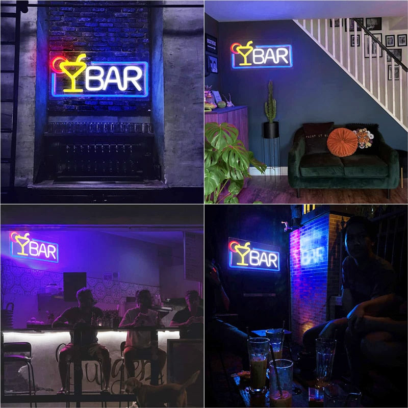 Neon Light Bar Sign, Party Neon Wine Glass Wall Light