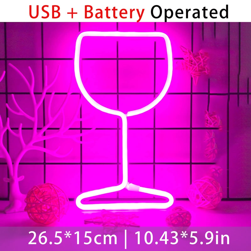 Neon Light Bar Sign, Party Neon Wine Glass Wall Light