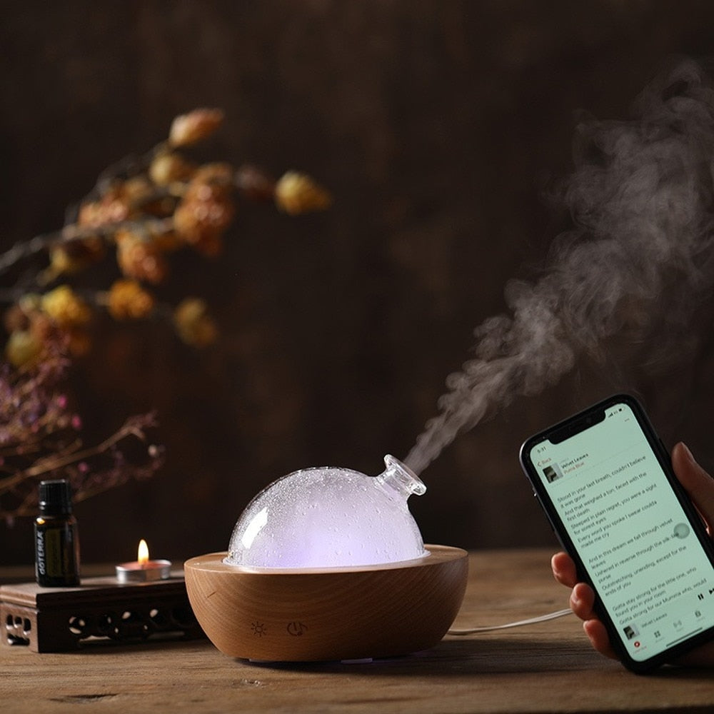 Wood Humidifier Diffuser 150ML Bluetooth Spray Aroma Mute Large Capacity Night Light