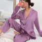 Restve Women's Pajamas Set, Turndown Collar, Pocket, Long Sleeve