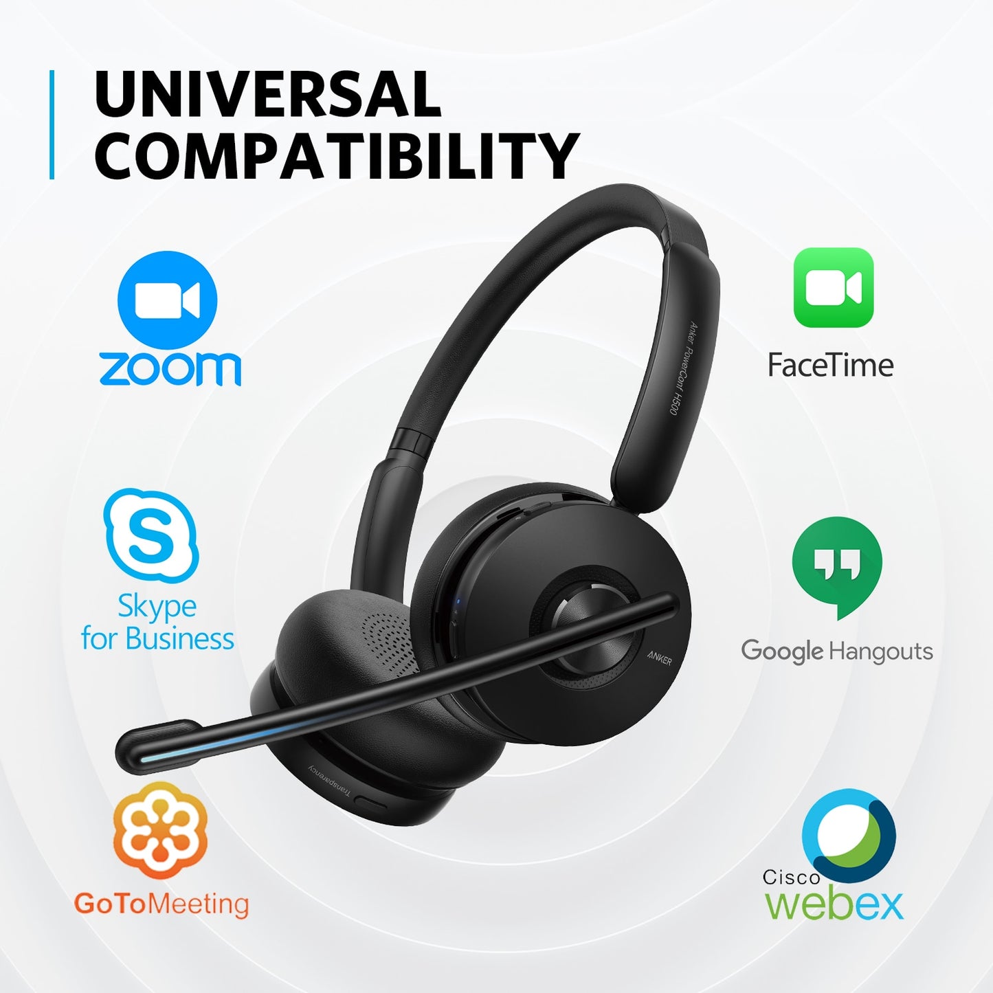 Anker PowerConf H500 Charging Stand Bluetooth Dual-Ear Headset Microphone Audio Recording Meeting Transcription AI-Enhanced Call