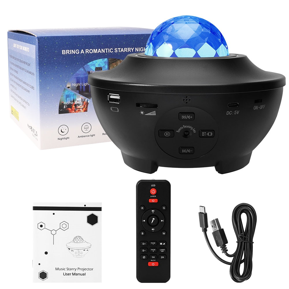 USB LED Star Night Light Projector, Bluetooth-compatible Sound-Activated