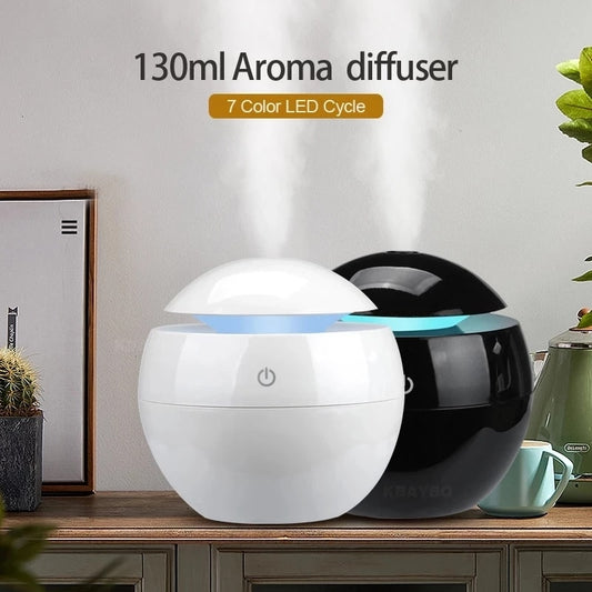 Air Humidifier Ultrasonic USB Aroma Diffuser Wood Grain LED Night Light and Essential Oil Diffuser