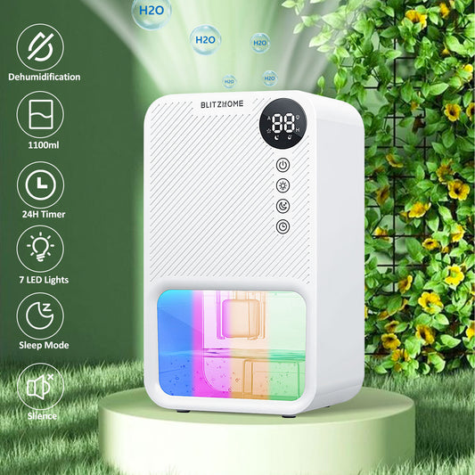 Air Dehumidifier Moisture Absorbers With 1100ml 24H Timing, Colorful Light, Quiet Air Dryer