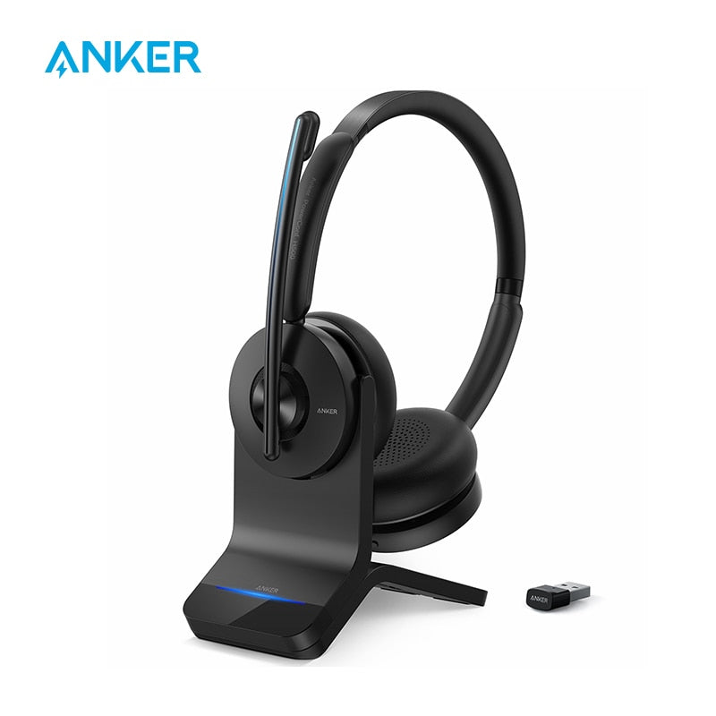 Anker PowerConf H500 Charging Stand Bluetooth Dual-Ear Headset Microphone Audio Recording Meeting Transcription AI-Enhanced Call