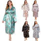Long Robes For Women Flower Print Bathrobe V-neck Silk Sleepwear