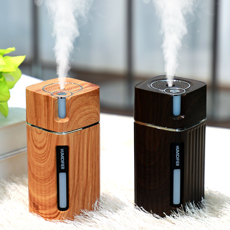 Electric Humidifier Aroma Oil Diffuser Essential Ultrasonic Wood Grain Air Humidifier USB Mini Mist Maker LED Light