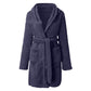 Solid Colour Hooded Home Warm Bathrobe For Women